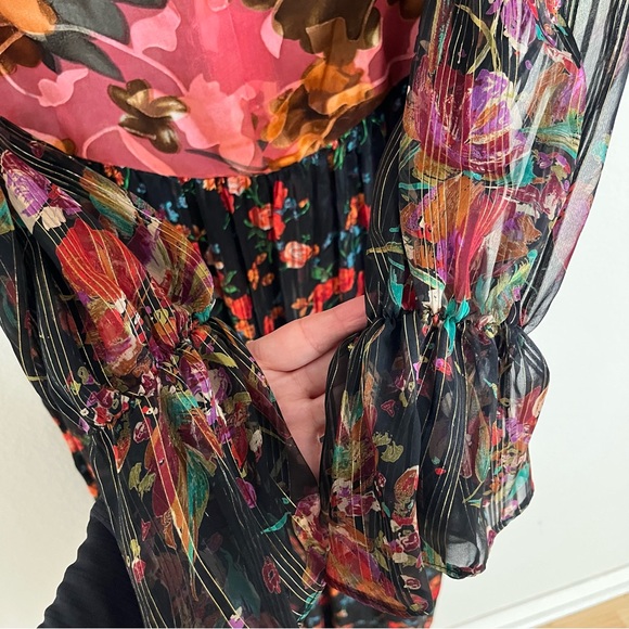 Whimsigoth Sheer Floral Long Sleeve Midi Dress Romantic Garden Style - Picture 12 of 15